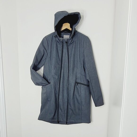 Thyme Maternity Charcoal Pockets Double Zip Hooded Jacket Adjustable Pregnancy M - Picture 3 of 16